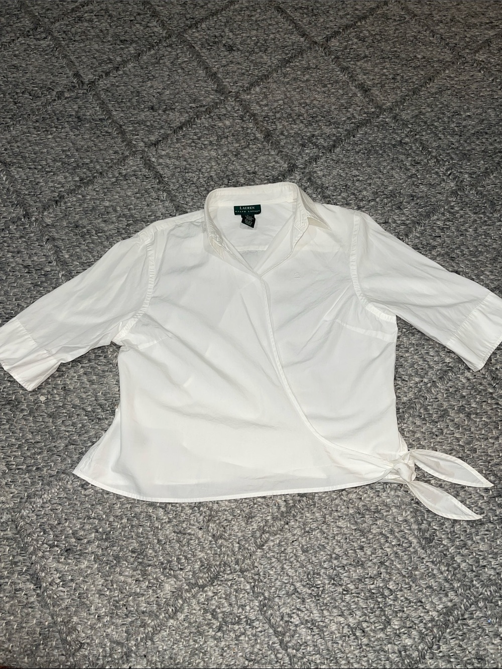Lauren Ralph Lauren White Short-Sleeve Wrap Tie Blouse